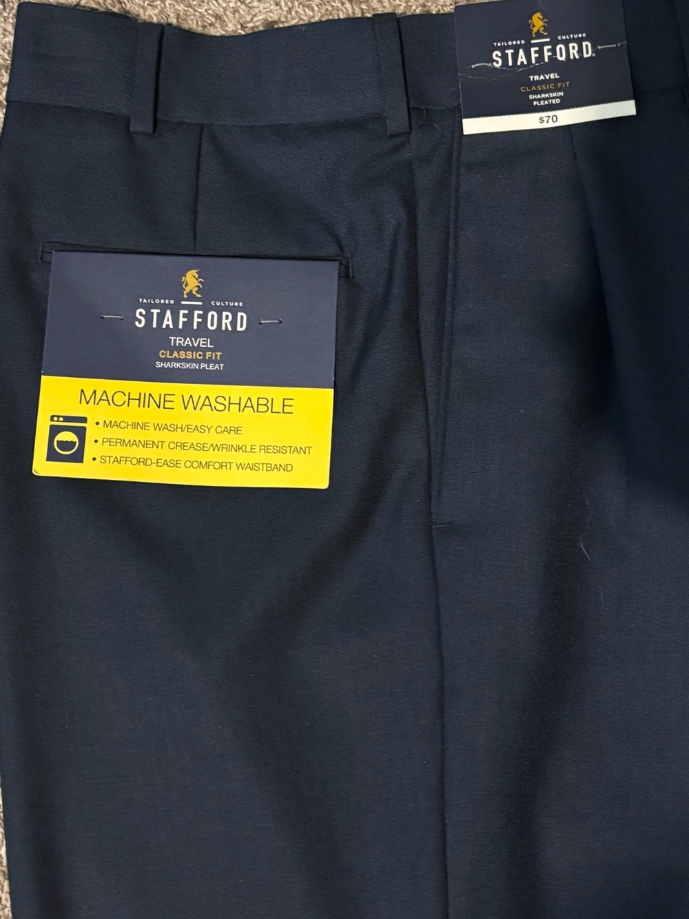 Stafford Men’s Flat Front Pants in Navy
